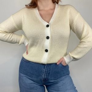 Vintage Y2K Pale Yellow Ivory Button Down Sweater